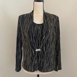 Drapers & Damons Petite Blazer Top Set Medium Black Gold Sparkle Formal Occasion